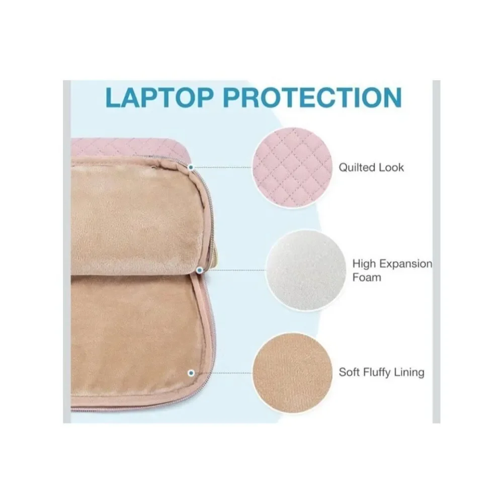 BAGSMART 15.6 Inch Laptop Case Sleeve Pale Pink Shoulder Strap Quilted Bag NWT